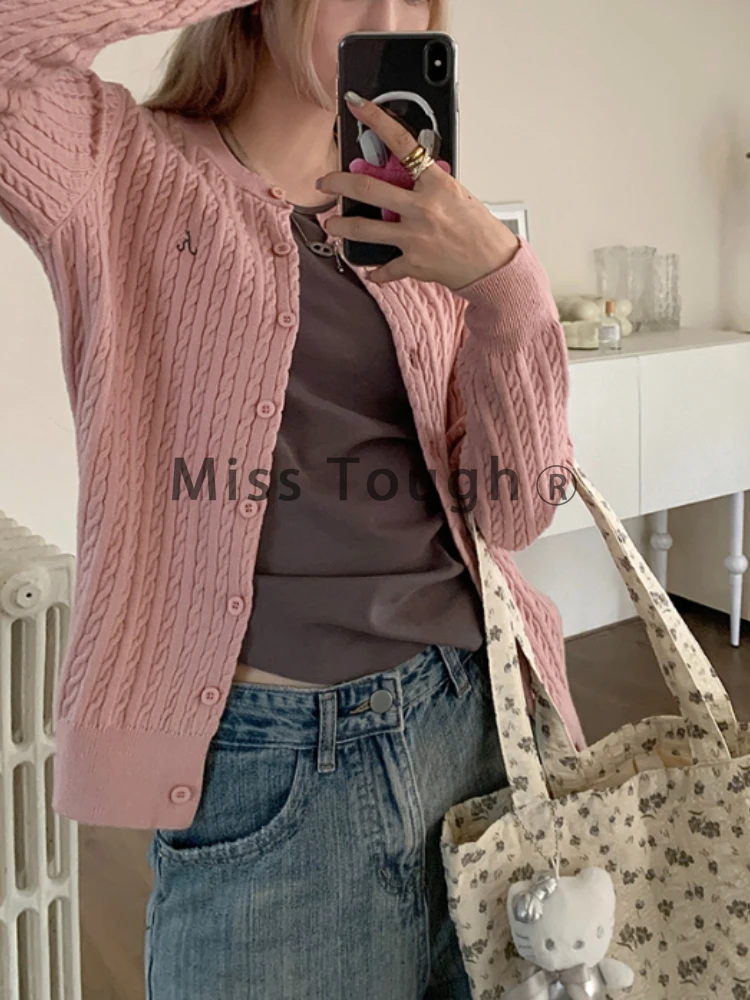 Autumn Retro Knitted Cardigan Women Solid French Elegant Sweater Coat Female Korean Fashion Long Sleeve Vintage Cardigan 2023