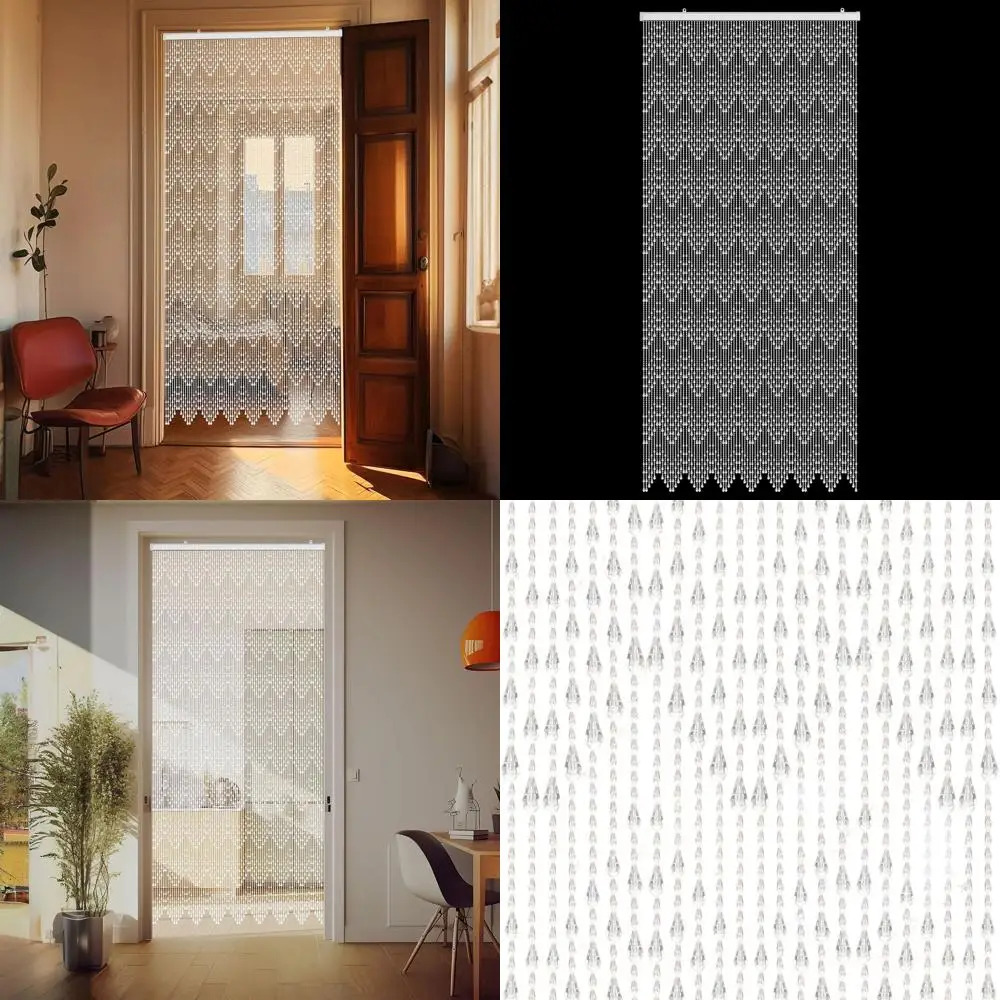 Tirai Manik-manik Pola Gelombang Akrilik Putih, 35,5 x 79, 81 Untai, Pembatas Ruangan Jendela Pintu