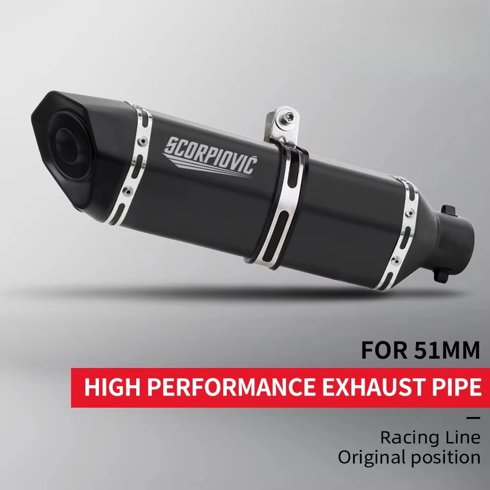 51mm Universal Motorcycle Exhaust Pipe Escape Modified Muffler With DB Killer For XJ6 MT07 MT09 MT03 Z400 Length 300/370/470MM