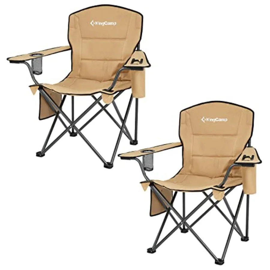 

Oversized Camping Chair for Adults Folding Chairs Heavy Duty 300lbs Camp Chair Padded Outdoor Chair with Cooler Bag, Cup Holder