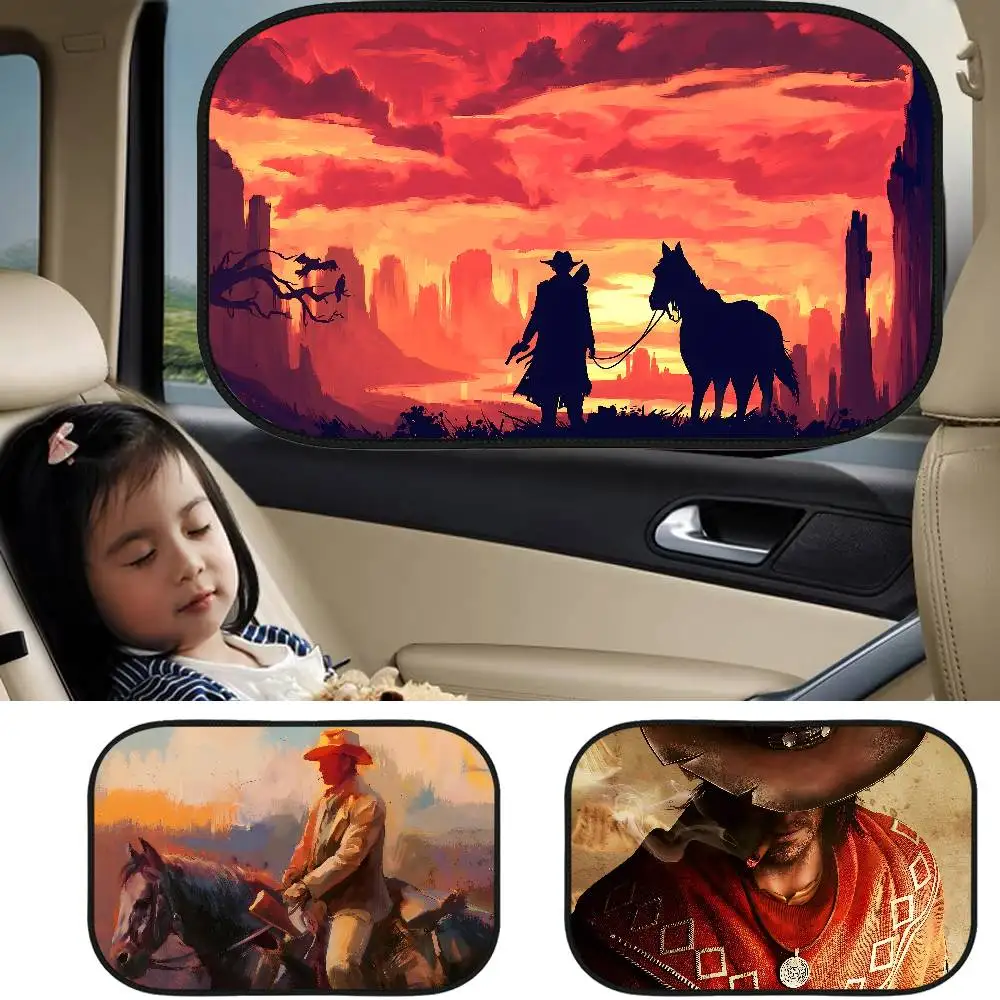 

Western Cowboy Cartoon Animation Car Sunshade Covers Cover Universal Windscreen Folding Visor Windshield Auto Sun Shade