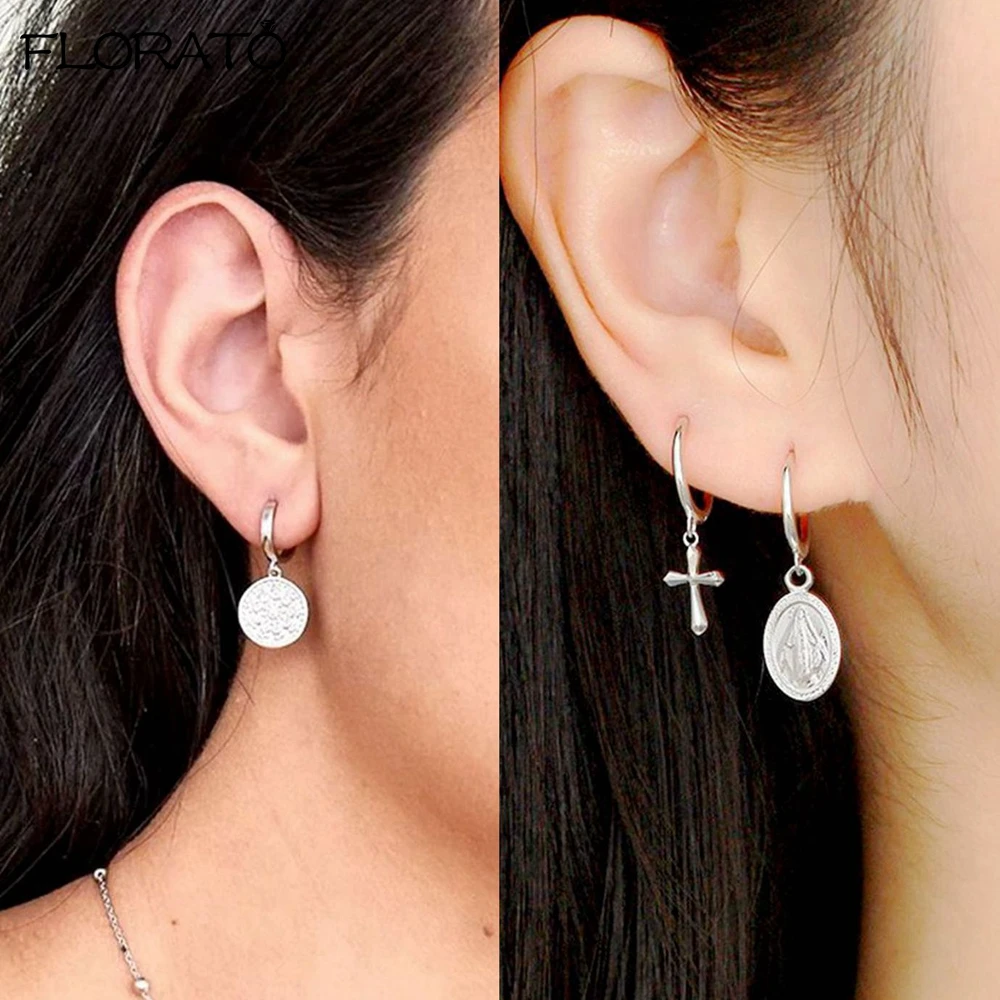 موضة جديدة القلب/النجوم/الجولة أقراط متدلية صغيرة 925 فضة إبرة غرامة أقراط صغيرة للنساء مجوهرات Charm #6