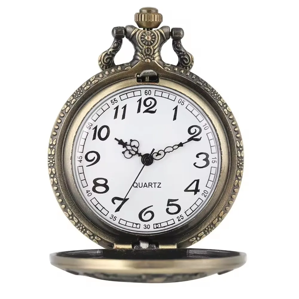 Souvenir Retro Bronze Queen Victoria Necklace Pendant Watch Vintage Quartz Pocket Clock With Chain For Gift