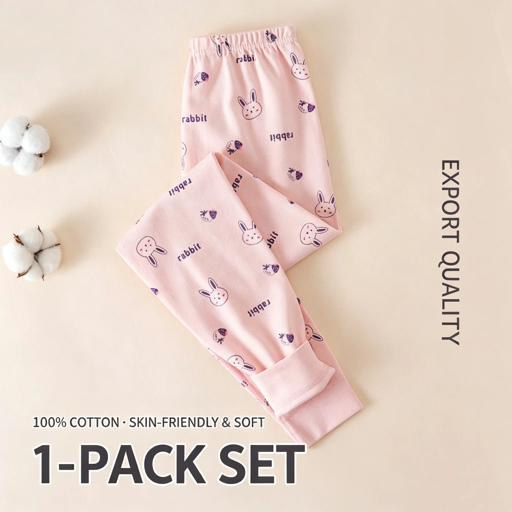For Children's Pure Cotton Three-layer Thermal Trousers Long-sleeved Spring and Autumn Girls Boys Padded Cotton Thickened Winter