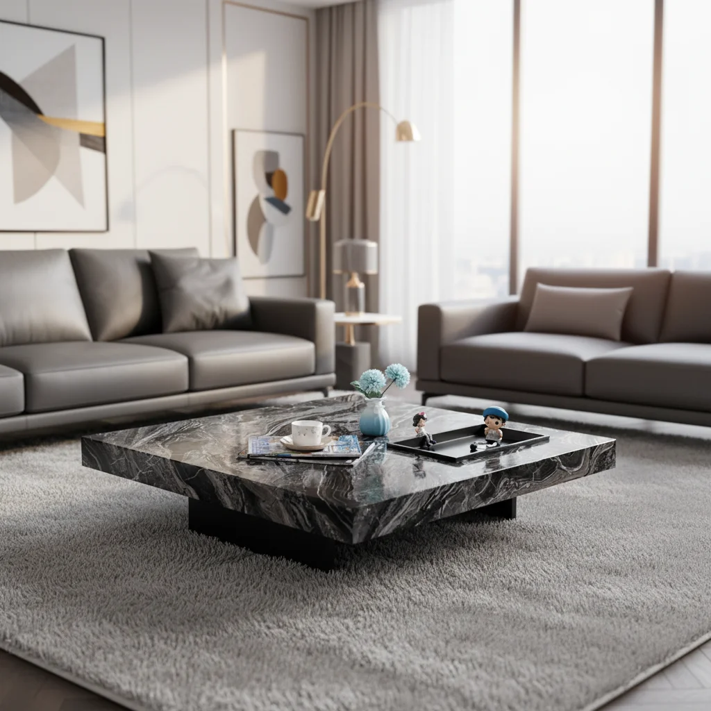 Italian Style Modern Luxury Natural Marble Coffee Table Black Stainless Steel Legs Home Furniture