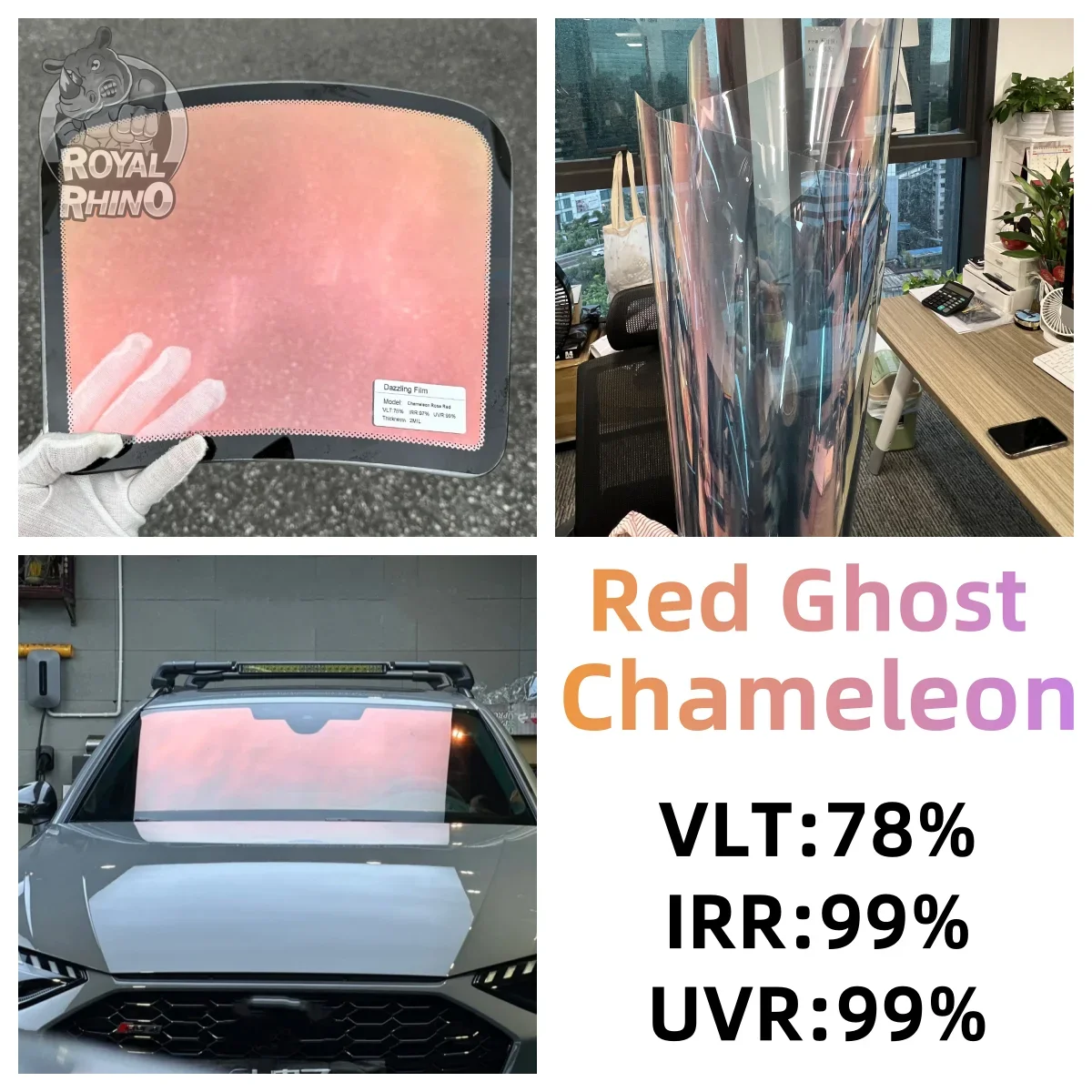 100X152cm Red Chameleon Film Car Side Windshield Tint Foil VLT 78% Car Truck Side Window Foils Explosion Proof Solar Glass Film