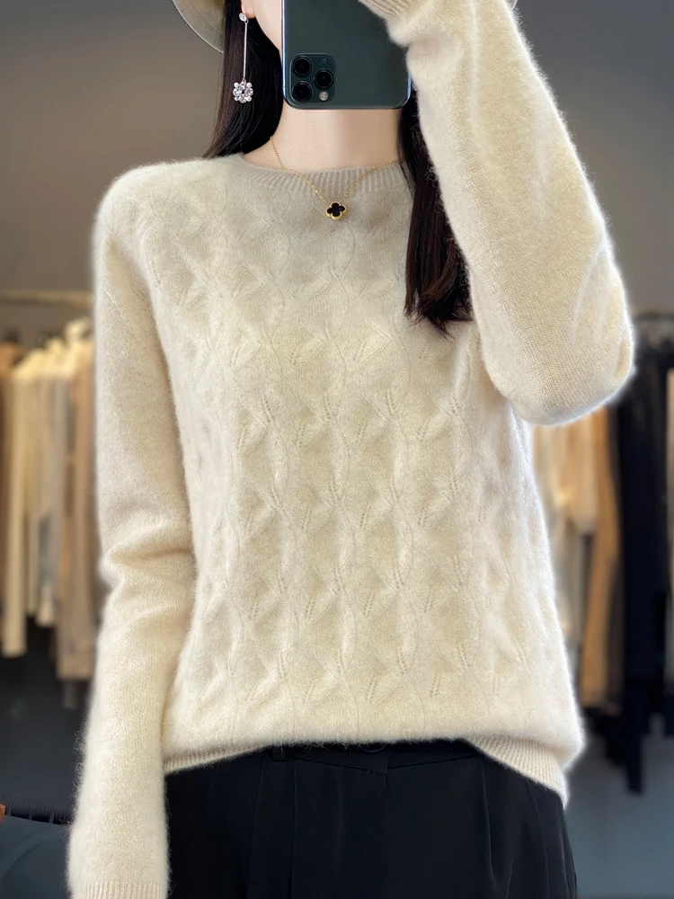 Long Sleeve Autumn Winter Sweater O-Neck Solid Pullover 100% Merino Wool Jumper Grace Basic Cashmere Knitwear Korean Fashion Top