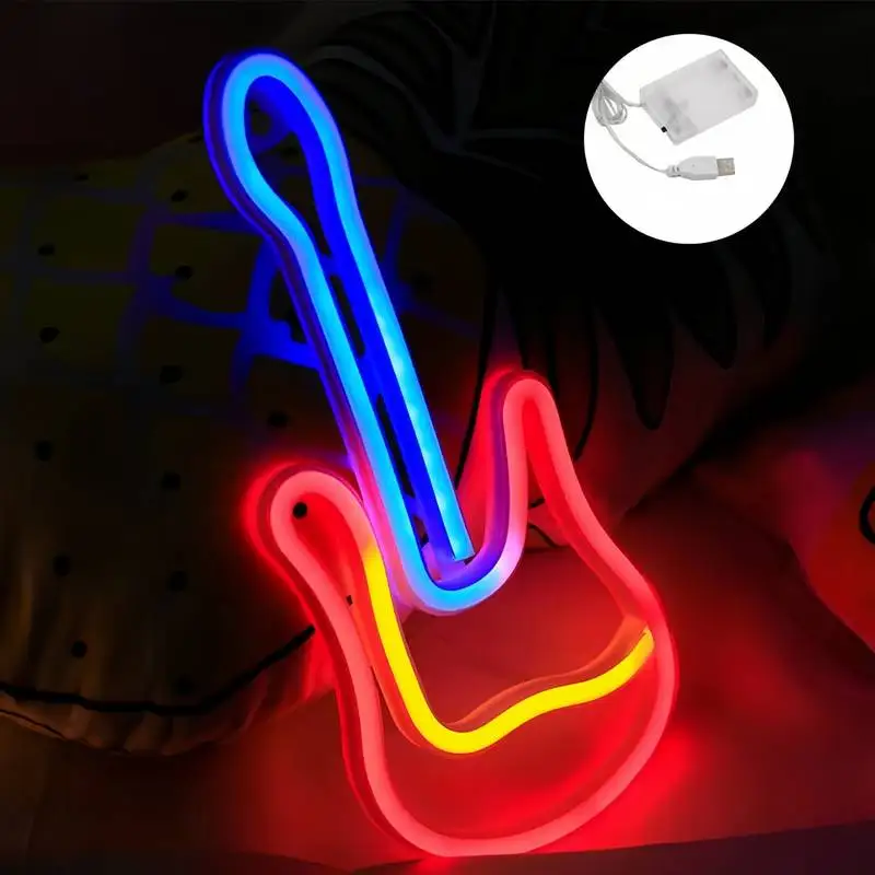 LED Guitar Musical Neon Light Festival Atmosphere Decoration Neon Lamp Glowing For KTV Bar Party Bedroom Wall Decor Adult Gift