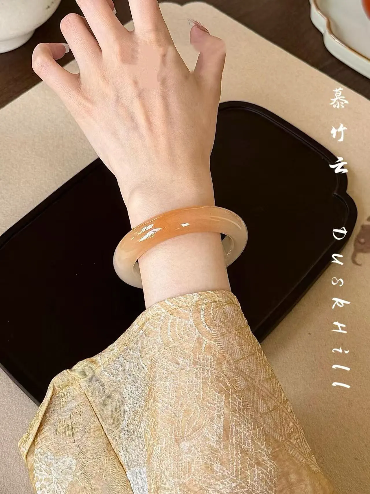 Pure natural Huanglong jade bracelet, gold silk jade bracelet, niche jade bracelet, women's Banshan Shuigui