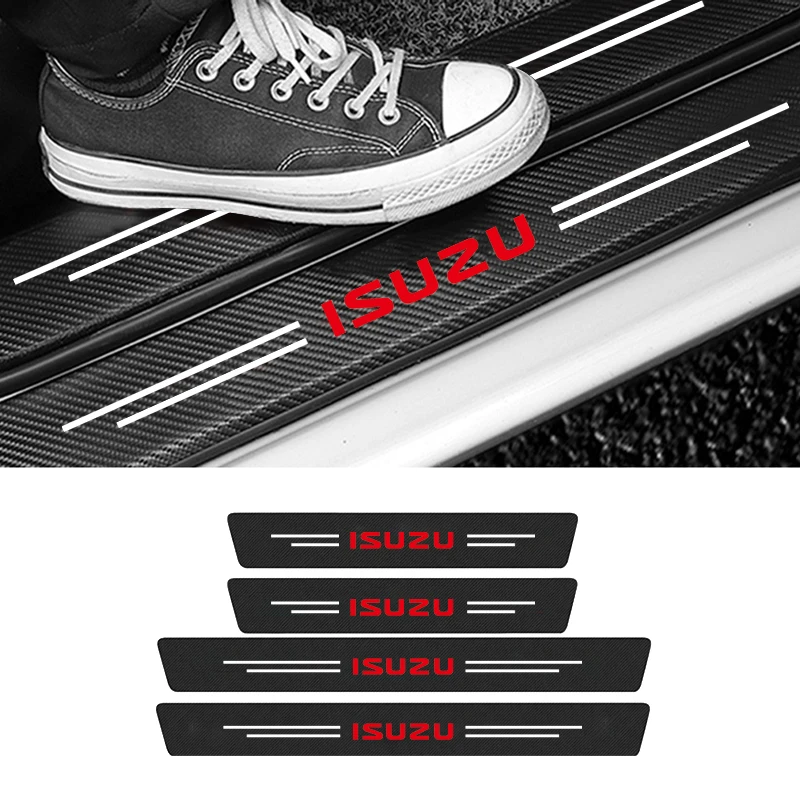 4pcs Carbon Fiber Car Door Sill Protection Sticker For Isuzu D-MAX D MAX Dmax I II WFR VAN NFR ATV TROOPER