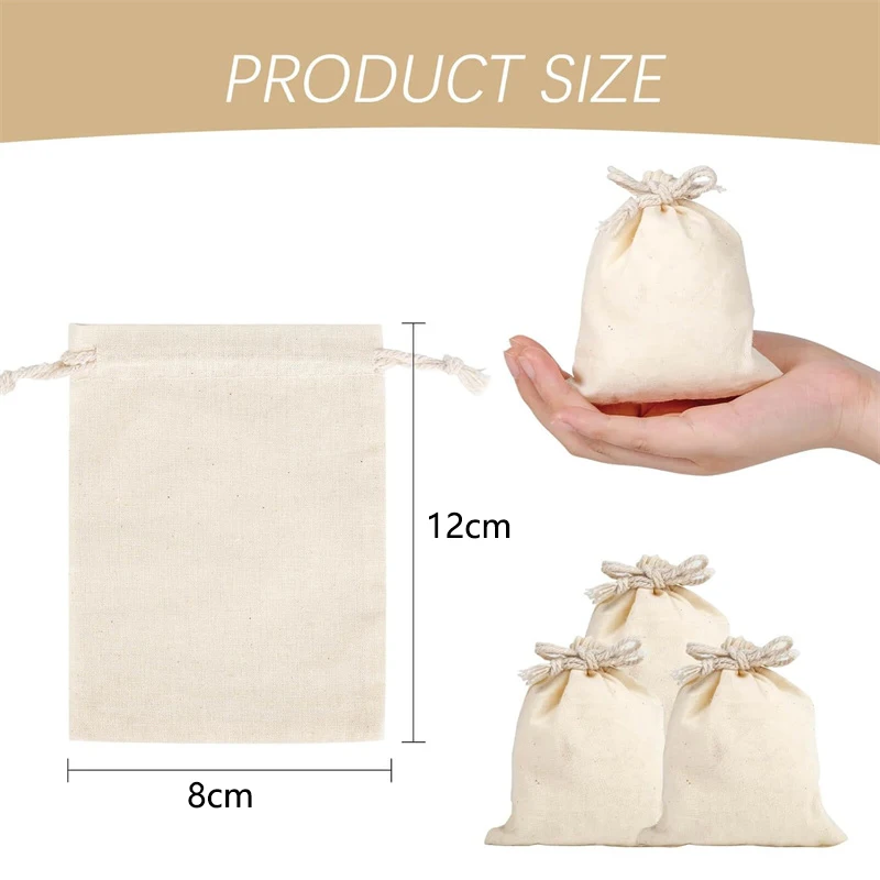 10 PCS Cotton Drawstring Bag Large Size Reusable Bread Bag Keeping Fresh Linen Bag  Christmas Party Gift Jewelry Package Bag