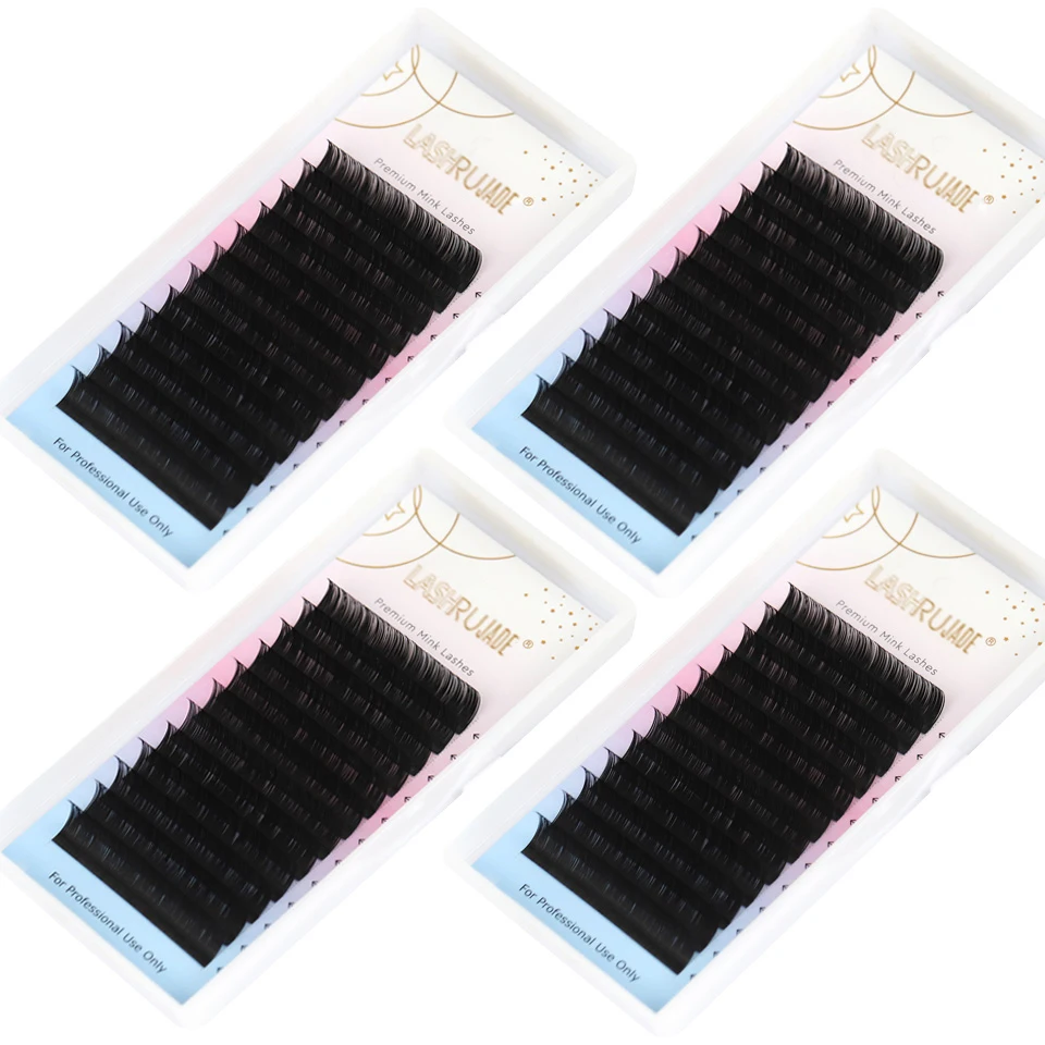 Lashrujade Alle Größen Einzelne Wimpernverlängerungen Tray Klassische Russische Volumen-Wimpern Seiden-Wimpern für den unteren Wimpernkranz 6mm 7mm