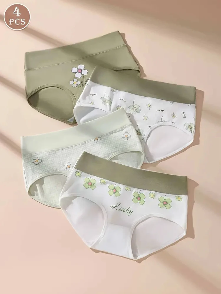 4Pcs/Set High Waist Underwear Cotton Women Panties Fashion Print Ladies Briefs Plus Size Sexy Panty Breathable Female Lingerie