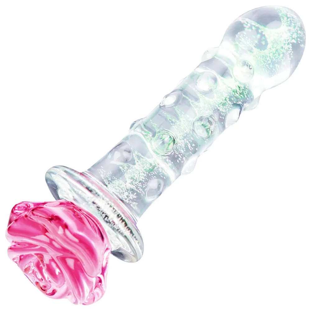 Erotic Rose Glass Dildo Huge Anal Beads Balls Butt Plug for Women Men Pink Rose Glass Penis Anal Plug Sex Tool glow-in-the-dark