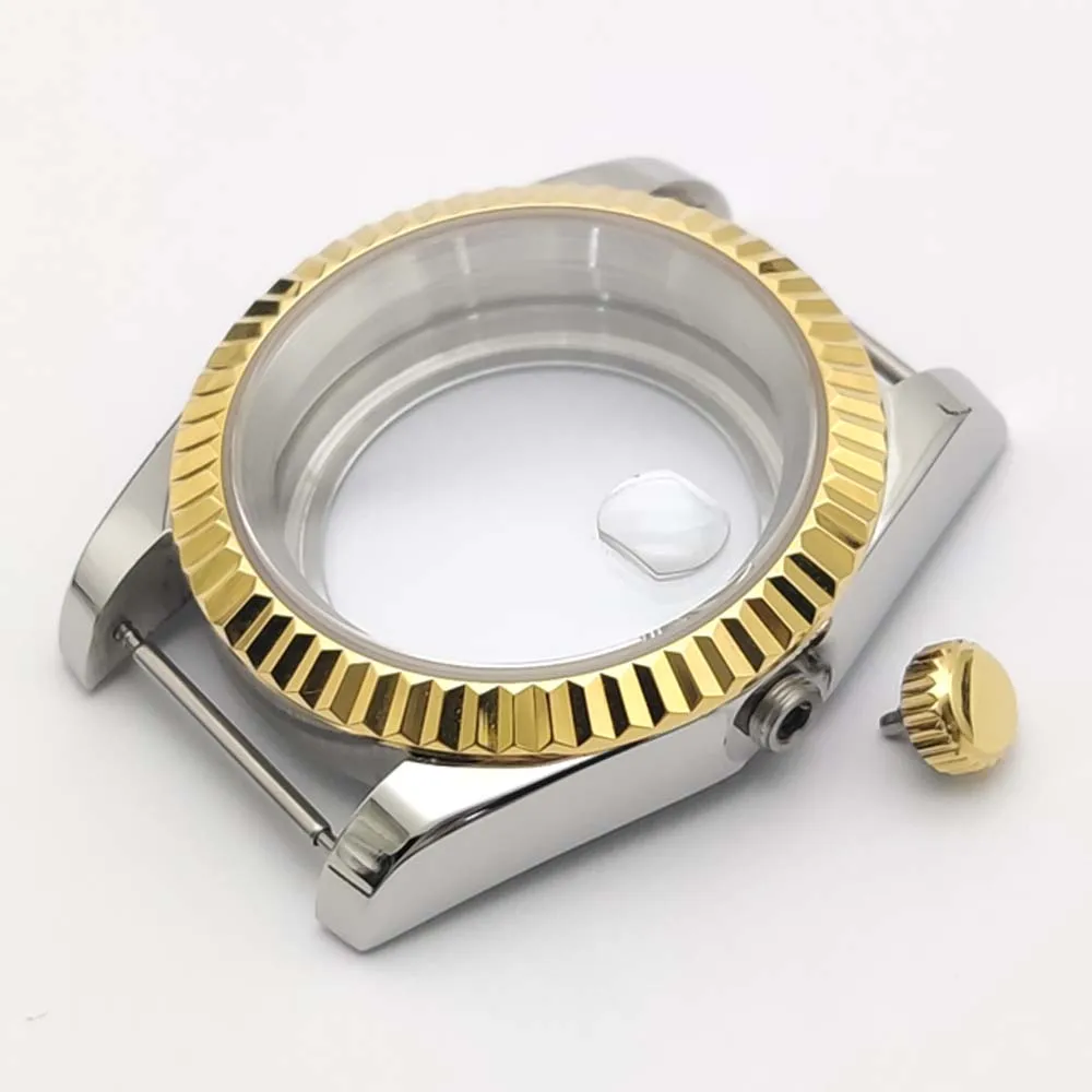 

39 mm inter-gold case, water-resistant sapphire crystal, 28.5 mm dial for NH35 calibre, fluted bezel, mechanical case fittings