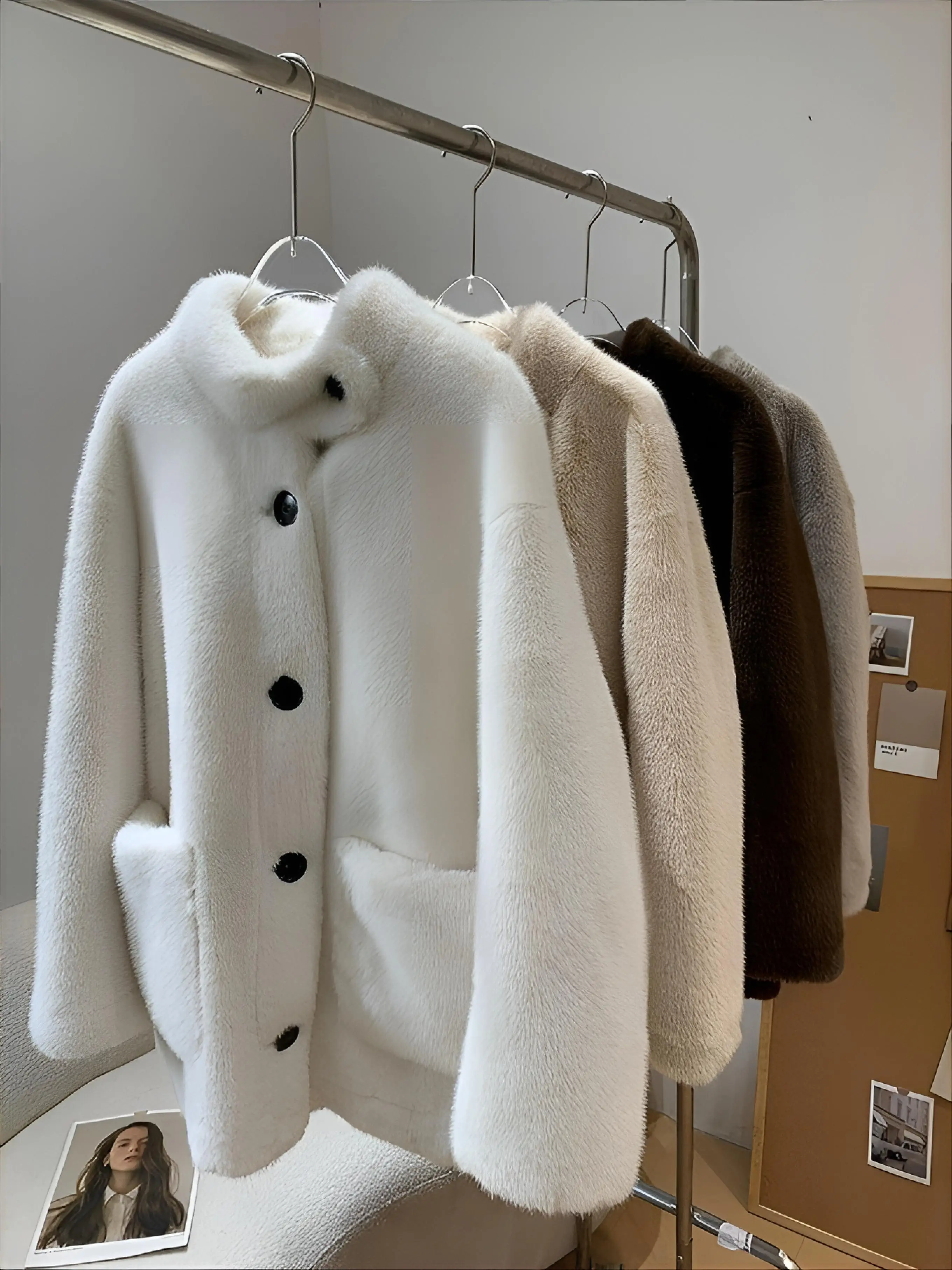 Faux Fur Elegant Coats Womens Vintage Fluffy Evening Mother Harajuku Hip Length Dark Placket Feminine Mink Crystal Patch Elastic