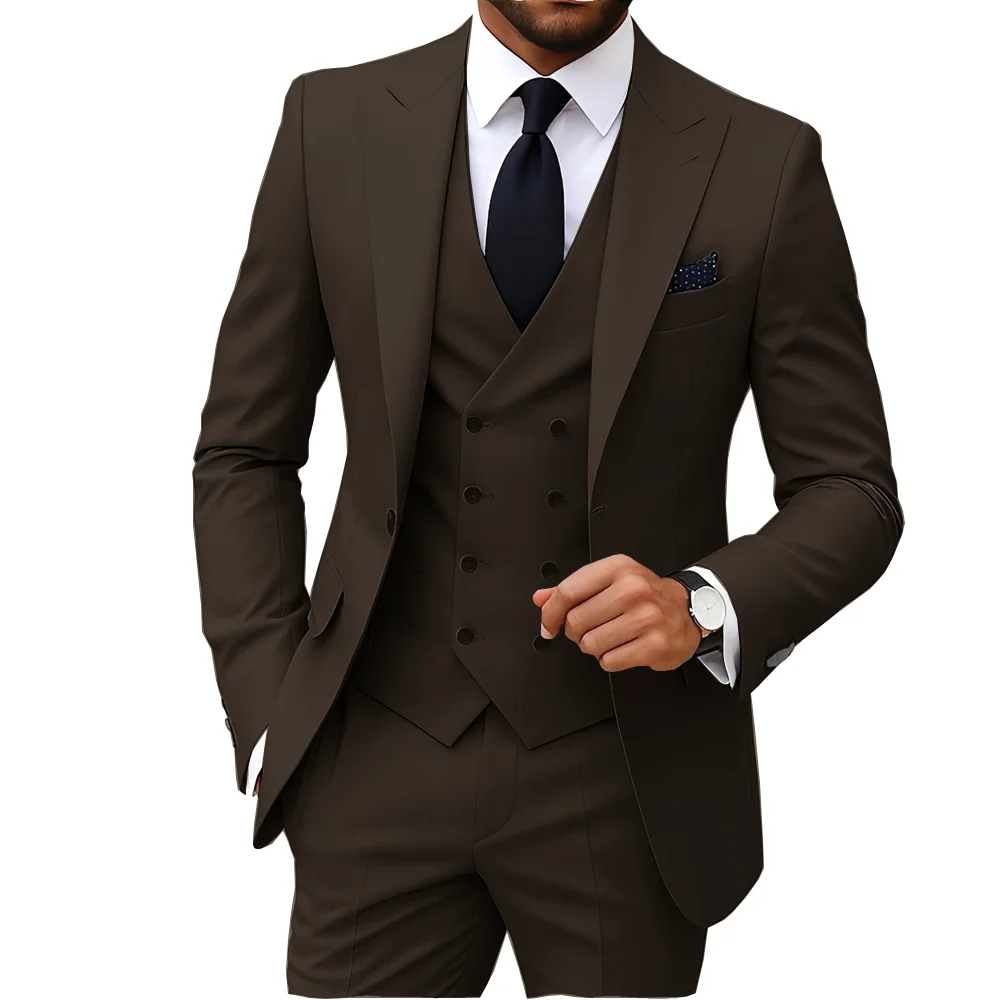Men's Suits Regular Fit 3 Pieces Double Breasted Formal Business Tuxedos Blazer Vest Pants for Wedding Grooms