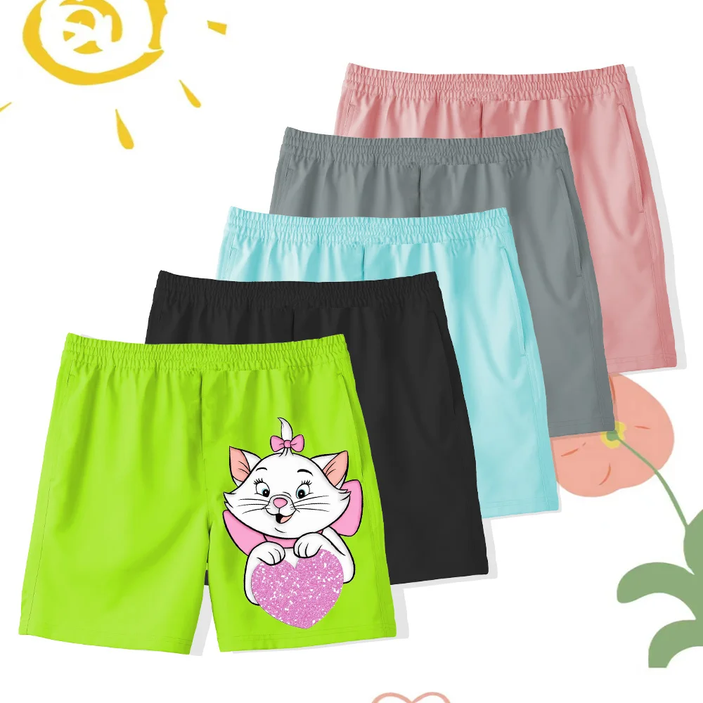 Kids Summer Girls Swim Beach Pants Kawaii 2d White Kitten Print Summer Everyday Home Wear beach vacation Shorts Beach pants