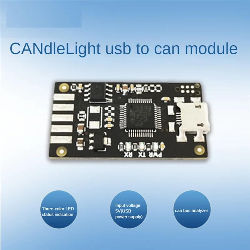 FULL-Candlelight USB สามารถโมดูล CAN Bus Analyzer CAN Debug อะแดปเตอร์ไฟ LED สําหรับโอเพ่นซอร์ส CAN Protocol Analysis