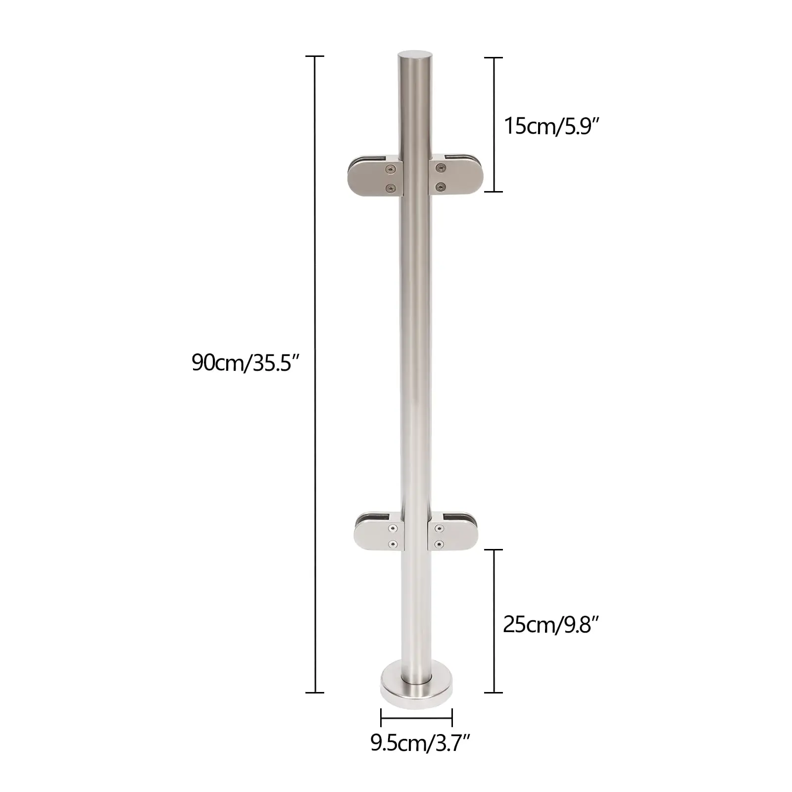 Glass Railing Post, Silvery Stainless Steel Glass Clamp Post Glass Balustrade Railing, Railing Mid Post Railing Fence Pole Handr
