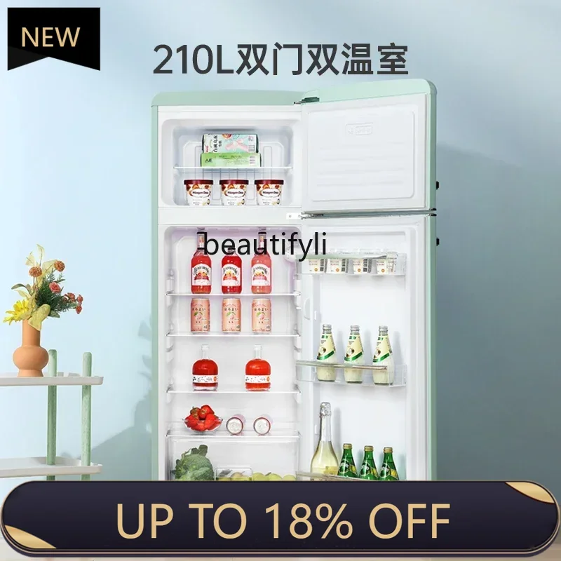 

Z189 YH A01 Vintage American fashion, double door refrigerated frozen home dormitory rental small refrigerator