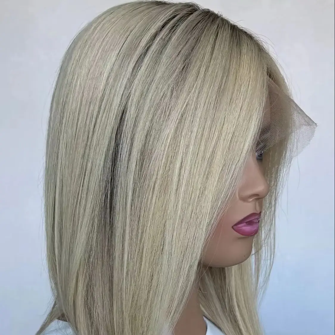 16 Inches Natural Straight Wigs Shoulder Shadow Roots 13*4 Creamy Blonde 180% High Density Women's Wig Daily Party Cosplay Use