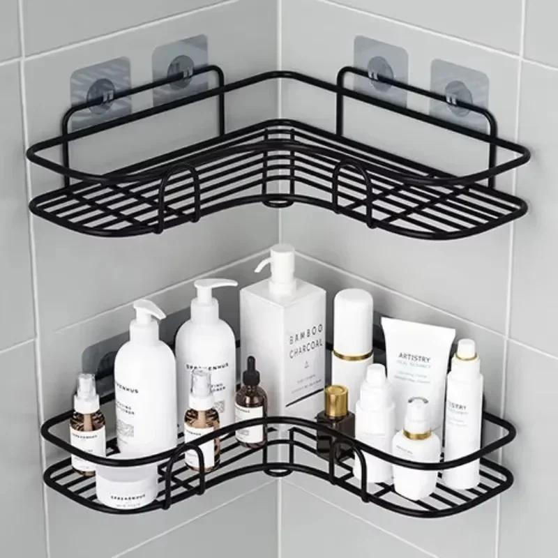 Bathroom Triangle Storage Rack, Wall Mounted Non Perforated Kitchen Seasoning Storage Rack, Bathroom Organizing Drainage Rack