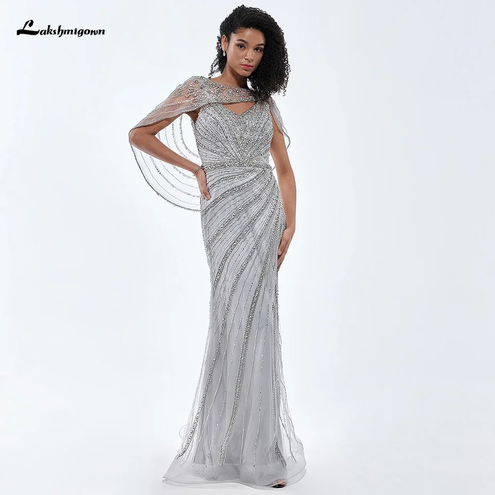 Lakshmigown Luxury Silver Elegant Sexy Evening Dresses Diamond Beaded Mermaid Gowns 2024 For Women Formal Wedding Party