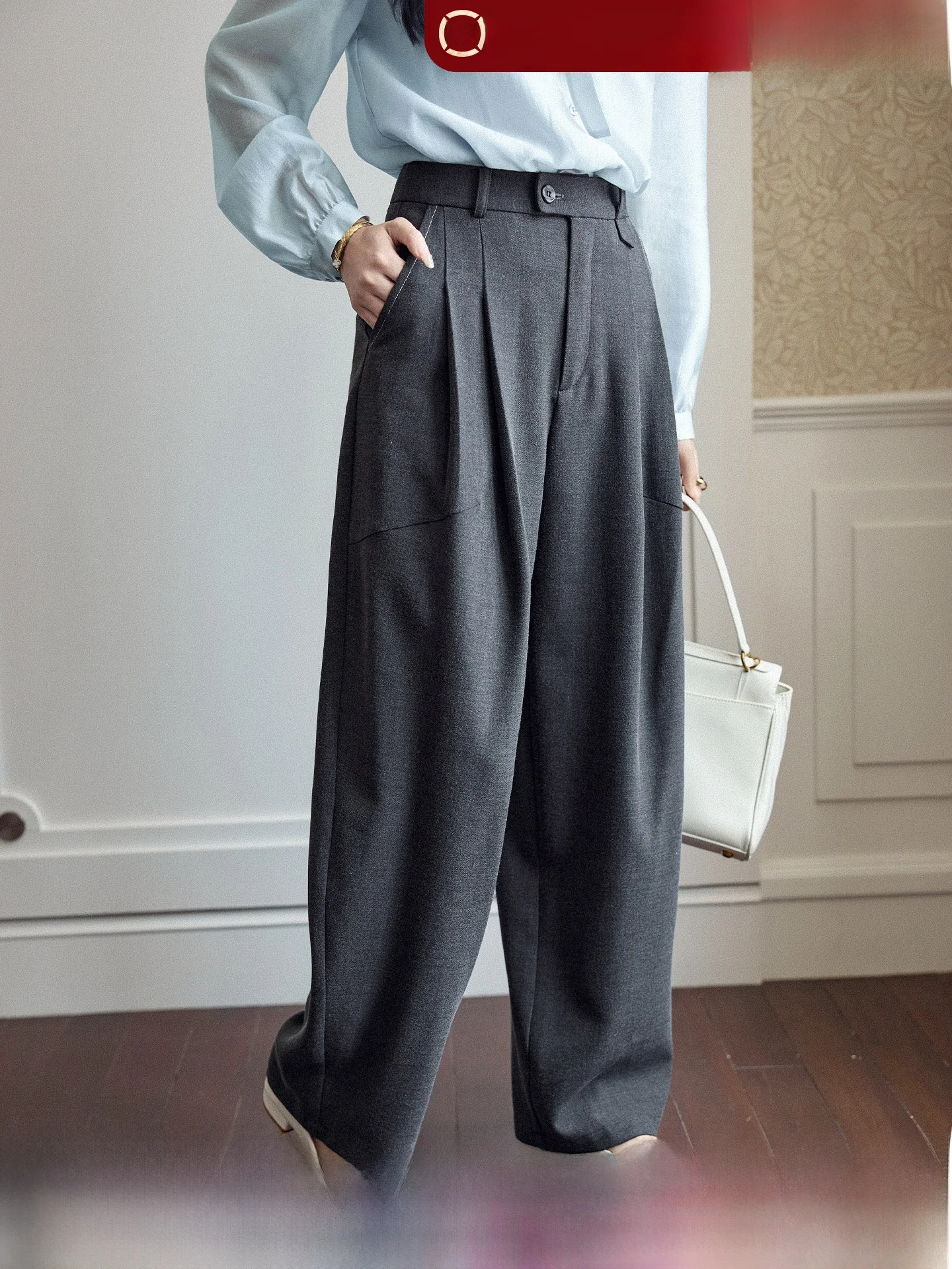 

Женские брюки Sùběn с широкими штанинами, весна-осень, новые, свободные, струящиеся, для офиса, с высокой талией, на молнии, прямого кроя, повседневные