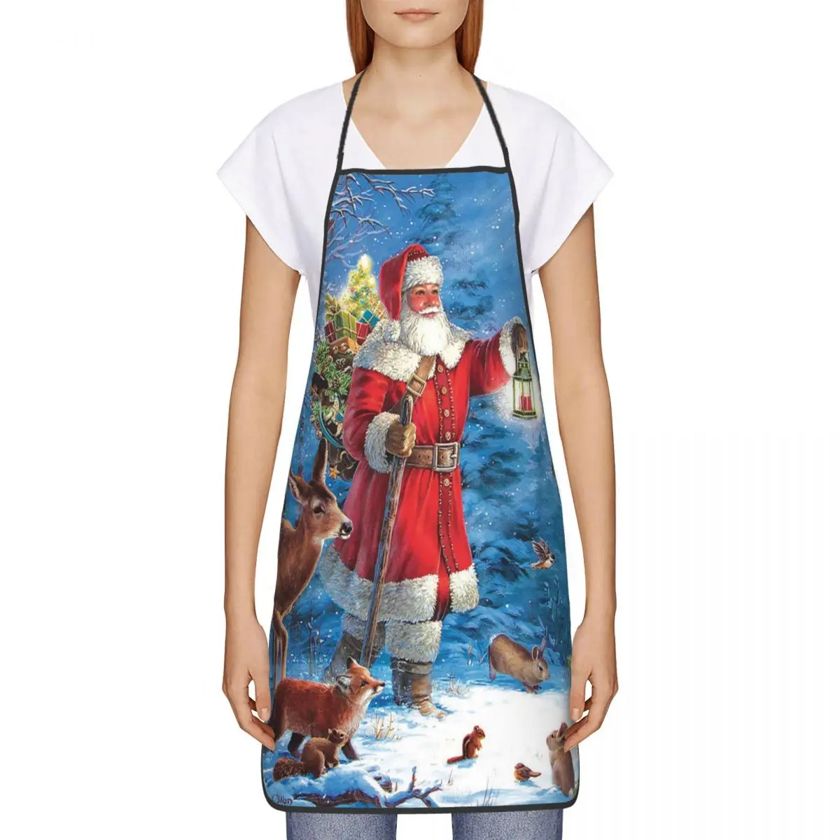 Merry Christmas Apron Household Cleaning Gardening Santa Deer New Year Bib Garden Antifouling Tablier Adult