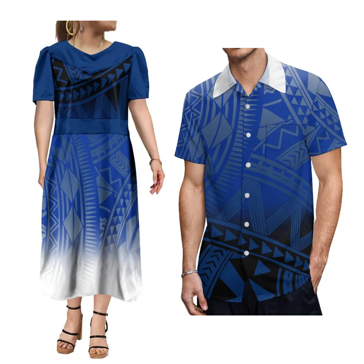 

New Mumu Women'S V-Neck Short-Sleeved Dress 6xl Micronesian Clothing Polynesian Tribe Designed Hawaiian Men'S Shirt Couple Suit