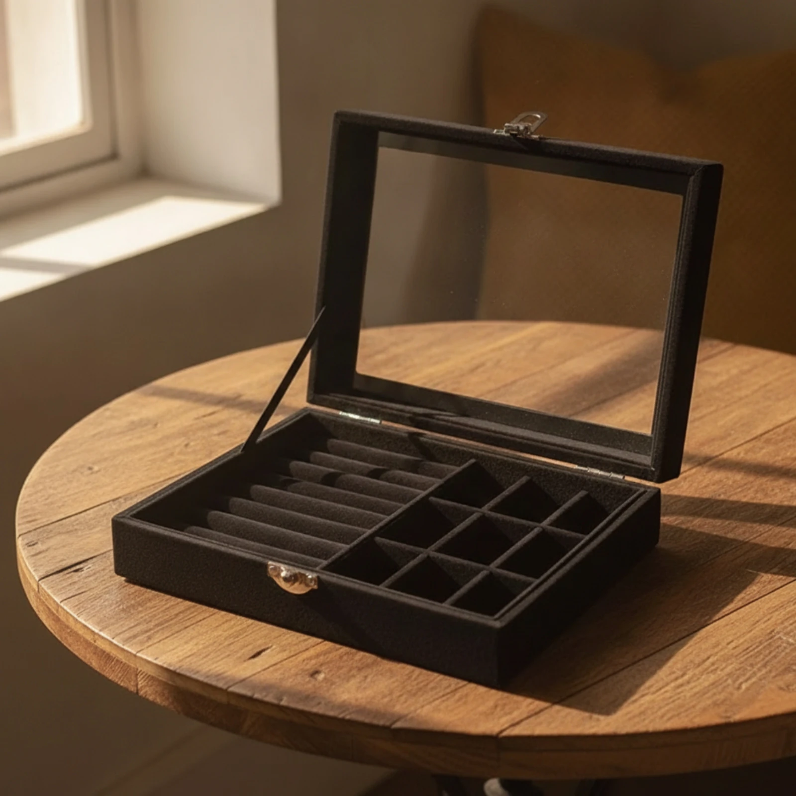 Jewelry Box with Glass Window Rectangular Jewelry Box with Window Organizer Transparent Elegant for Women, Dressing Table