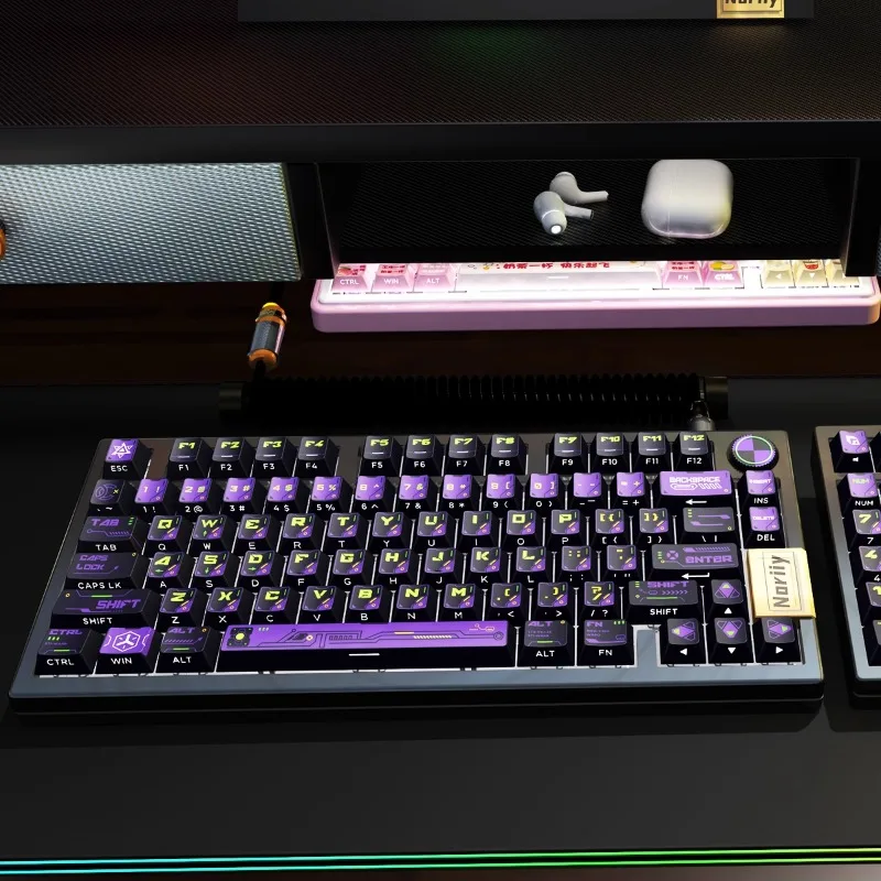 Imagem -06 - Purple Power Shadow Theme Keycaps Pbt Keycap Lado Gravado Translúcido Cereja Perfil Key Caps para Teclado Mecânico