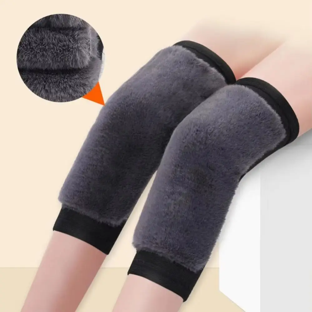 1 Pair Winter Autumn Faux Rabbit Hair Knee Pad Old People Joint Recovery Plush Knee Warmer Support Grey/Black