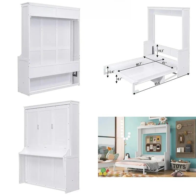 Large White Murphy Bed with Convenient Shelving Practical Space Saving Furniture
