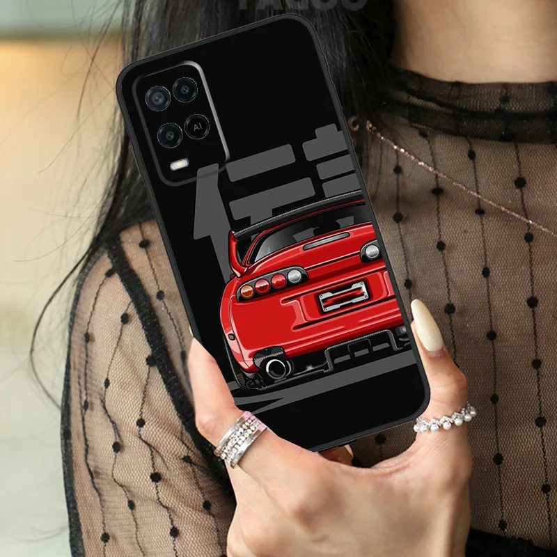 Car Back Cartoon Art JDM Case For Oppo A74 A94 A54 A80 A60 A40 A18 A38 A58 A78 A98 A96 A76 A16 A15 A17 A57 A77 A5 Pro