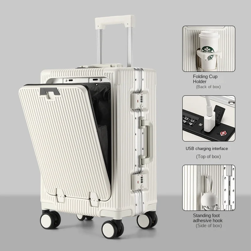 New Opening Multifunction Suitcase Aluminium Frame Luggage Large Capacity Universal Wheel 20 inch Password Carry Trolley Case