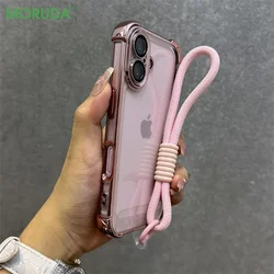 17 Pro Max Lens Glass Film Plating Airbag Clear Case for iPhone 17Air 16 15 14 13 12 11 Pro Max Plus X Xs Xr Lanyard Soft Cover