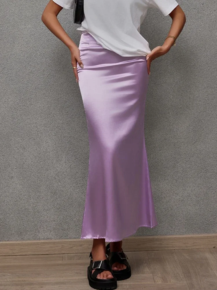 Frühling Sommer 2025, schlichtes Design, neuer Stil, europäische und amerikanische Mode, einfarbig, A-Linie, lässiger Rock, langes Kleid für Damen