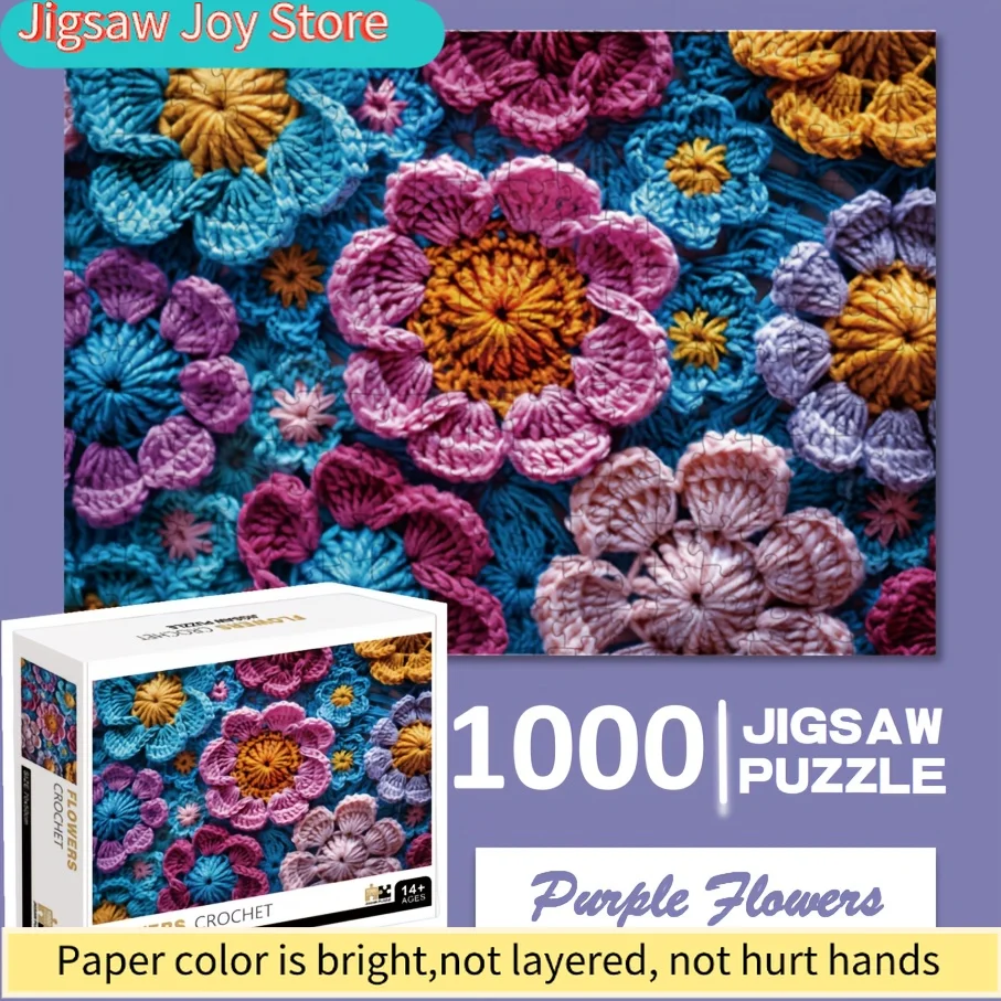 

Vibrant Purple Flower Jigsaw Puzzle for Adults - Colorful Crochet Design, Fine Art Collection, Perfect for Home Decor & Gifts