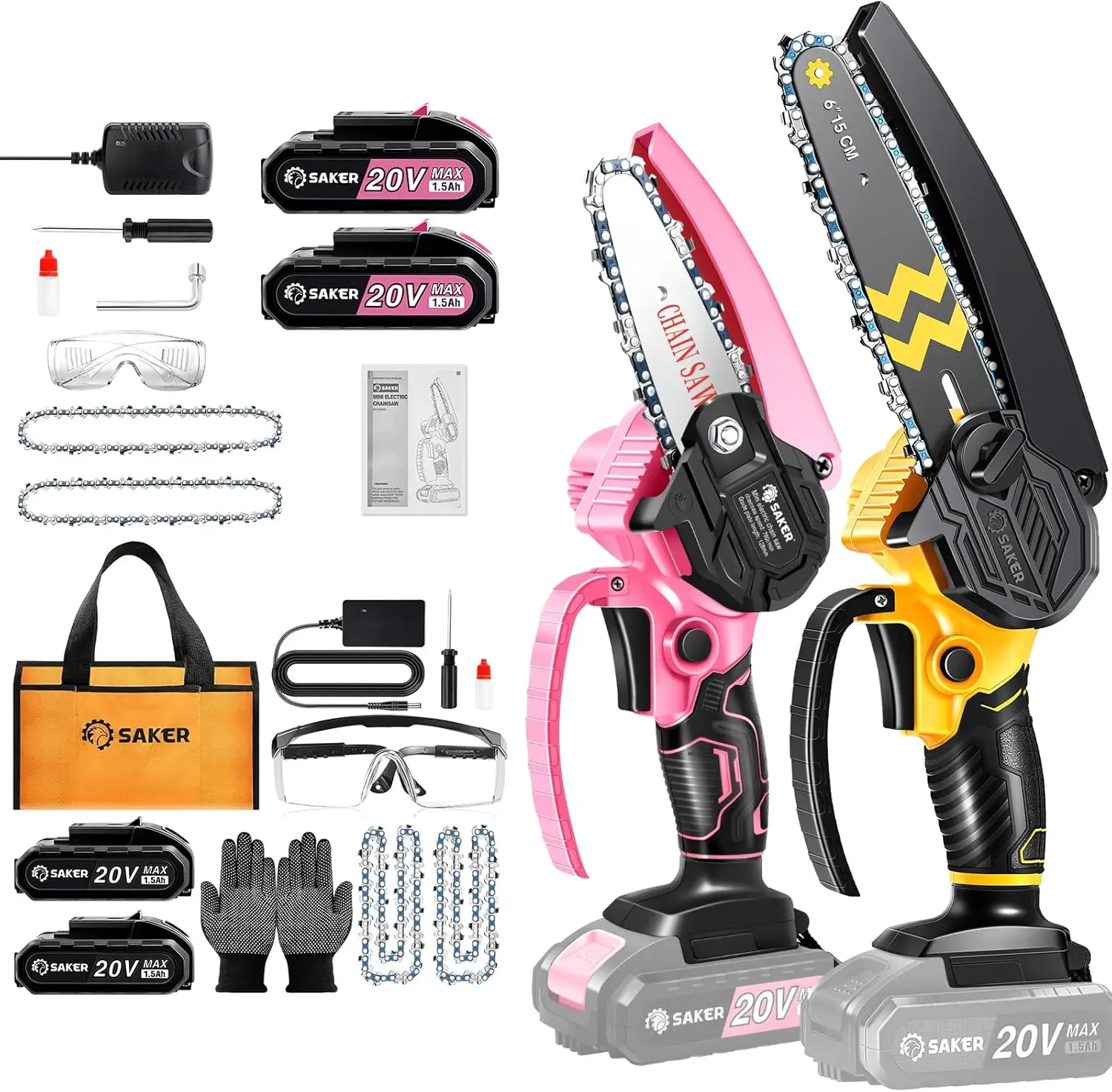 

Mini Chainsaw Cordless 6-Inch 2023 Upgrade Switch Security Lock And Mini Chainsaw,Portable Electric Pink Mini Chainsaw Cordless