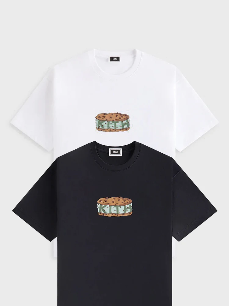

Tee Chip Treats Foamed Printed Heart Cookies Short Sleeve round Neck T-Shirt Couple Trendy Breathable Cotton Citywa...