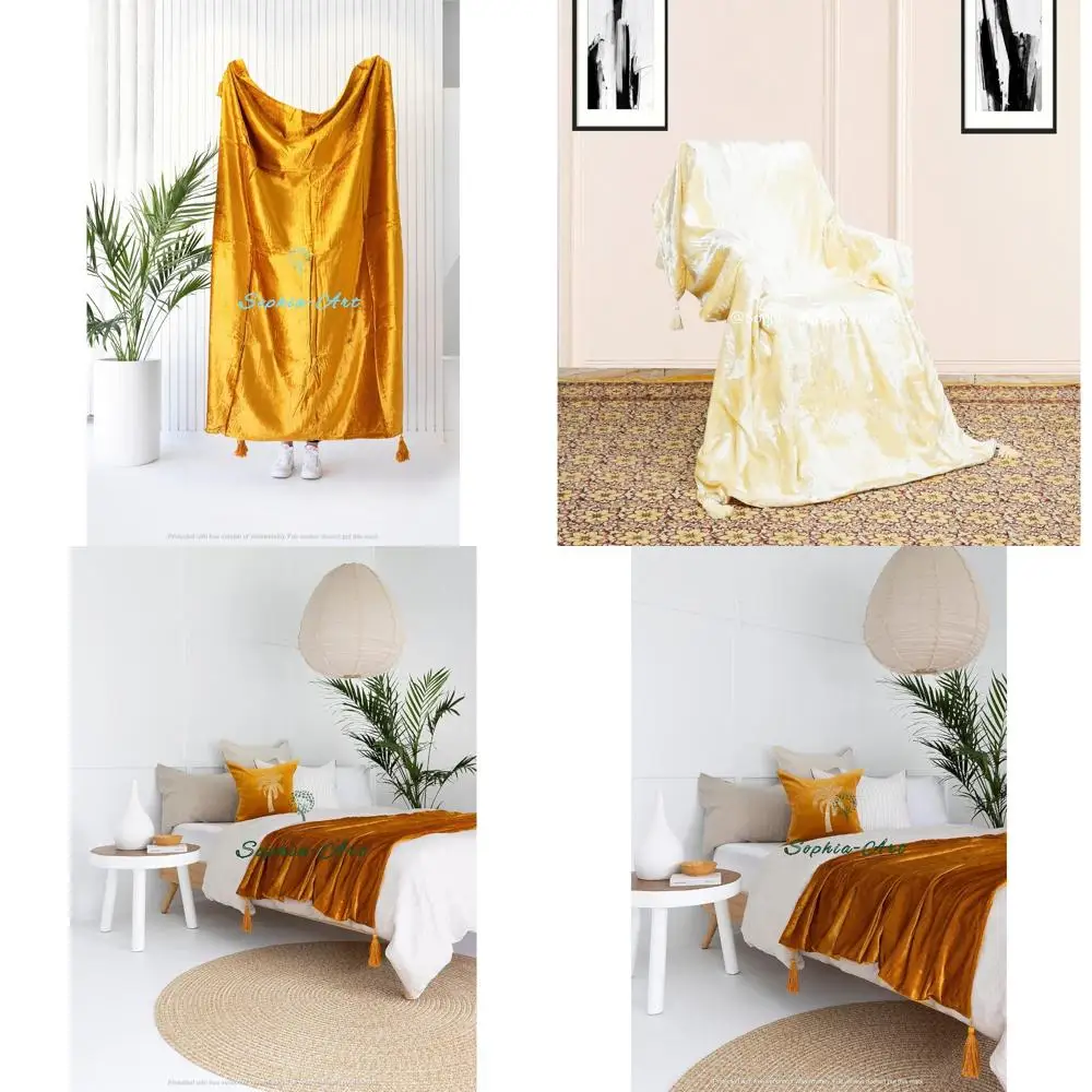 

Luxury Velvet Throw Blanket with Tassels - Cozy Plush Sofa Bed Boho Warm Throws for Comfort and Style