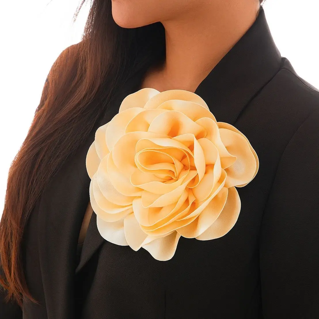 IngeSight.Z Exaggerated Yellow Big Flower Brooch Pin Women 2024 Duckbill Clip Rose Brooch Ladies Clothing Jewelry Accessories