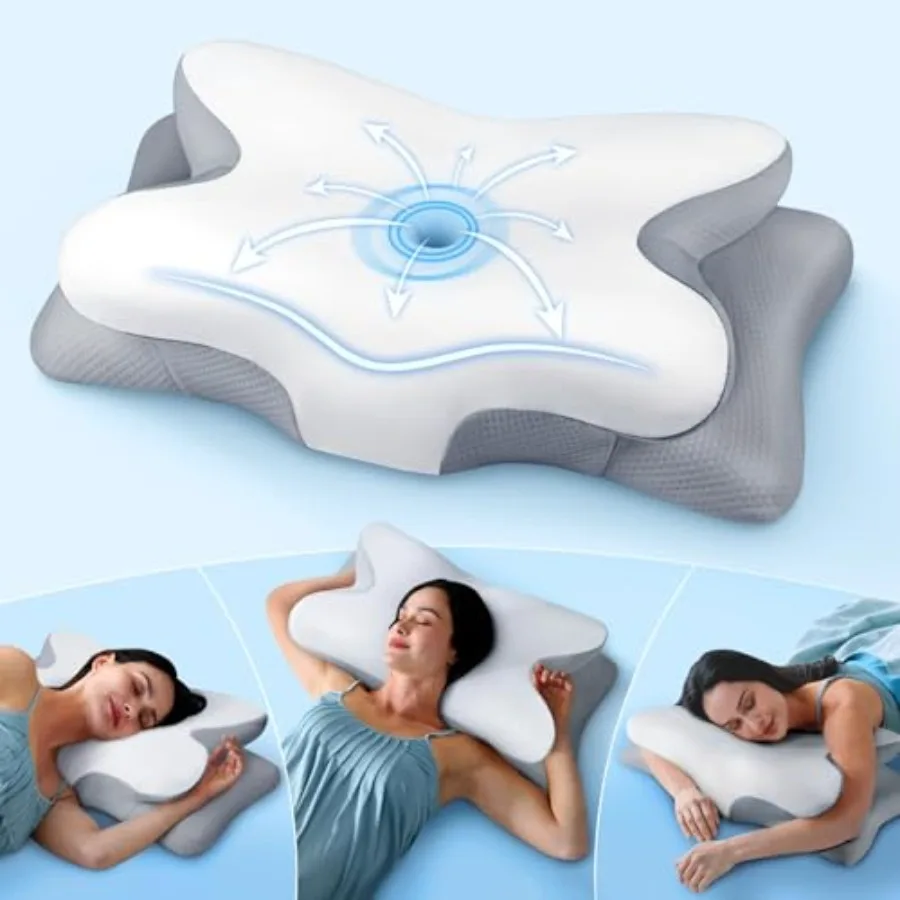 

Effective Pain Relief Cervical Neck Pillow for Sleeping, Ergonomic Cooling Side Sleeper Pillow for Neck Support, Odorless Conto