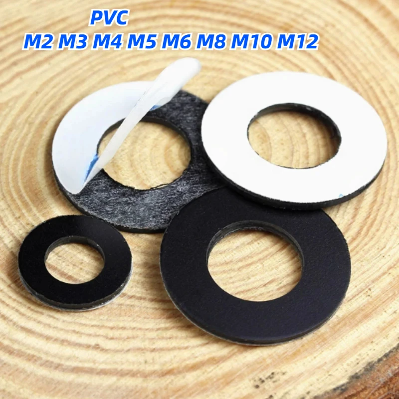 M2 M3 M4 M5 M6 M8 M10 M12 Hard Plastic PVC Black Washer Single-sided Adhesive Round Flat Pad Insulating Ring Spacer Flat Washer