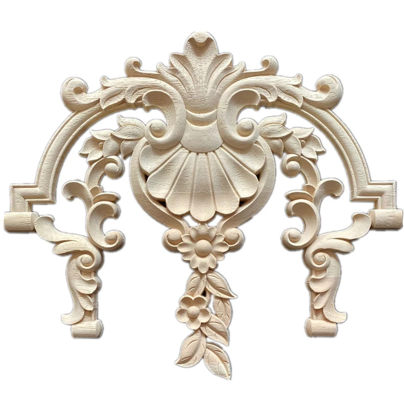 Floral Wood Carved Decal Corner Appliques Frame Wall Furniture Woodcarving Decorative Wooden Figurines Crafts Home Decor