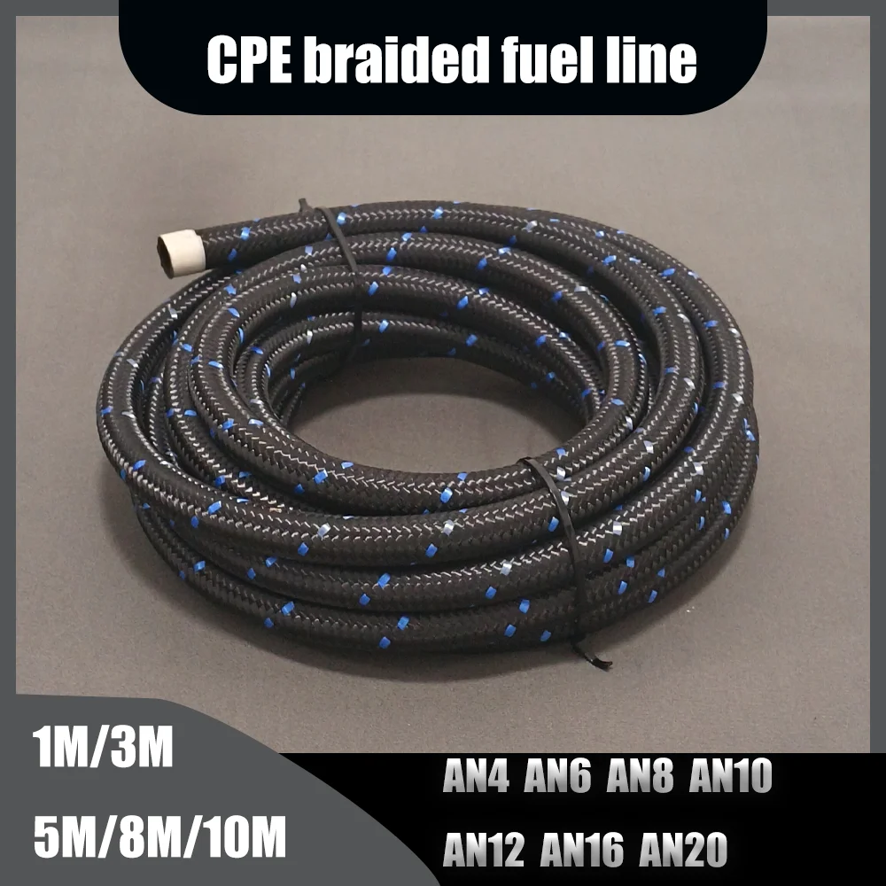 AN4~20Car Fuel Oil Hose Gas Cooler Hose Line Pipe CPETube Nylon Braided Radiator Brake CPE Hose colour Blue Black1M/3M/5M/8M/10M