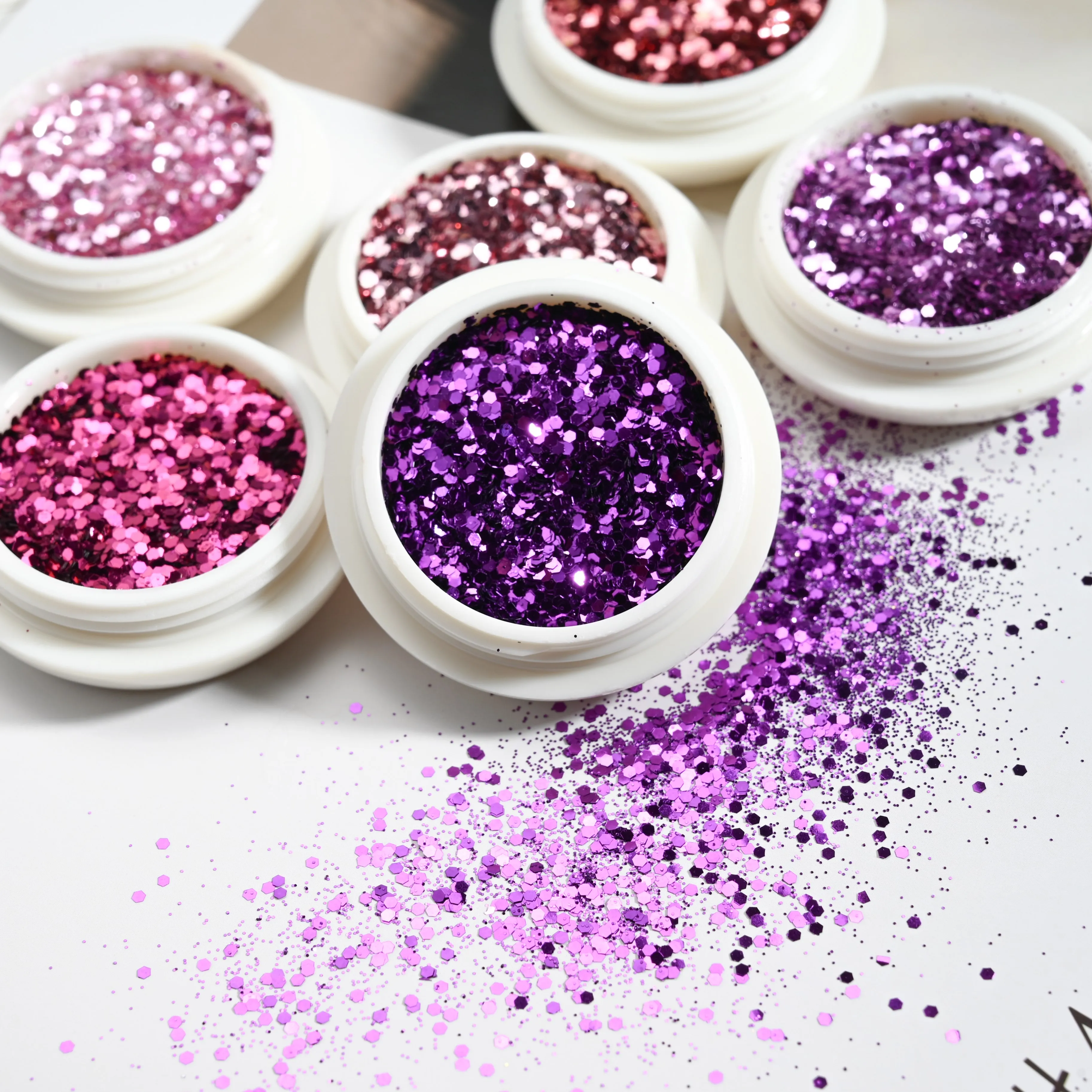 6Jars Holographic Mixed Hexagon Nail Art Glitter Pink/Blie/Gold Laser Mirror Chunky Hexagon Glitter Flakes Nail Art Decorations