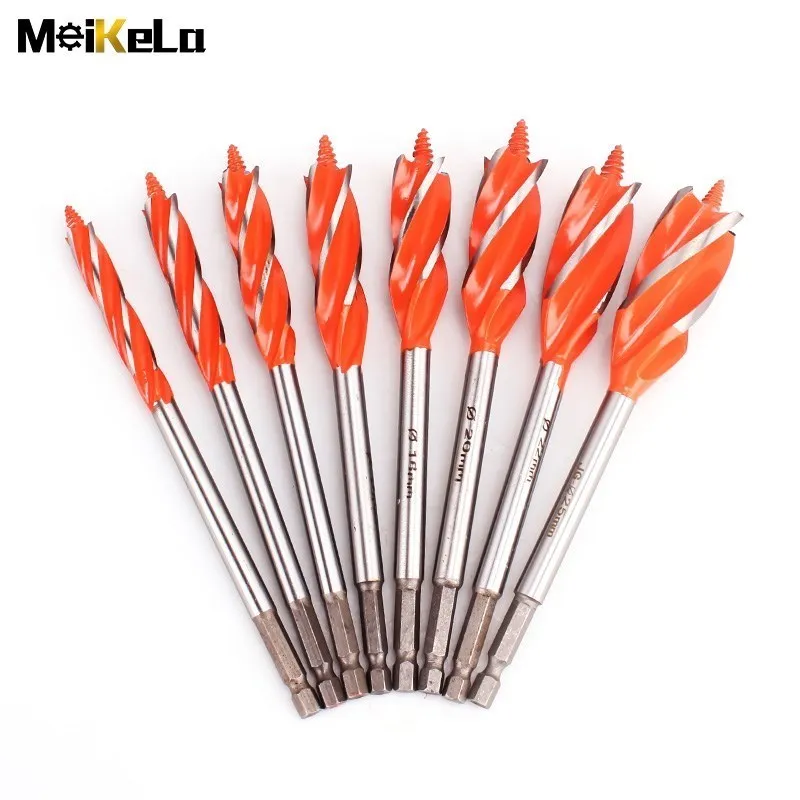 Meikela 10-35mm 1/4\'\' Hex Shank High Speed Steel Auger Drill Bits, 160mm Four-Slot Woodworking Tools Hole Opener Cutter